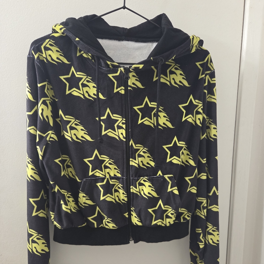 Club Exx Black Neon Green Velour Lounge Set Hoodie Shorts S/M Dolls Kill